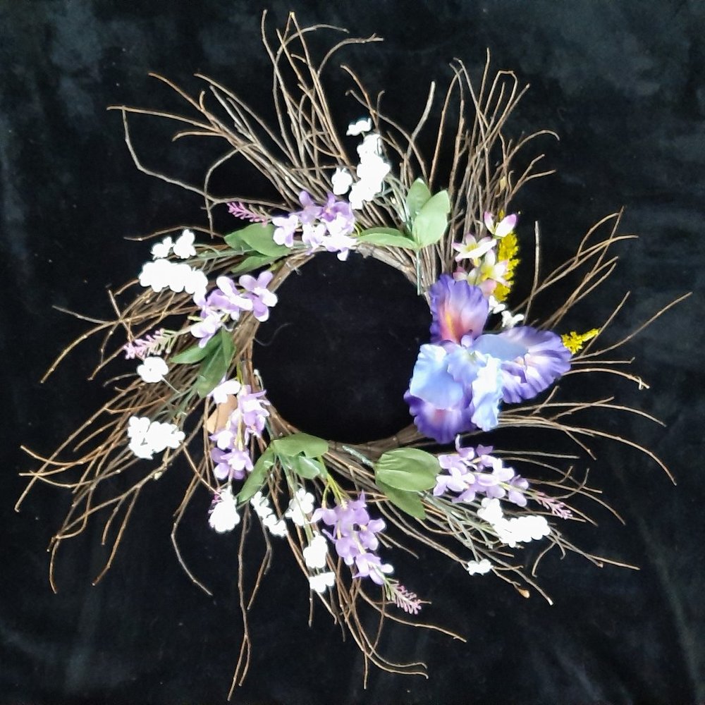 Spiral Branch Lilac Iris Wreath